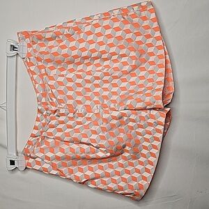 NWOT C. Luce diamond print pleated summer shorts orange white sz Medium